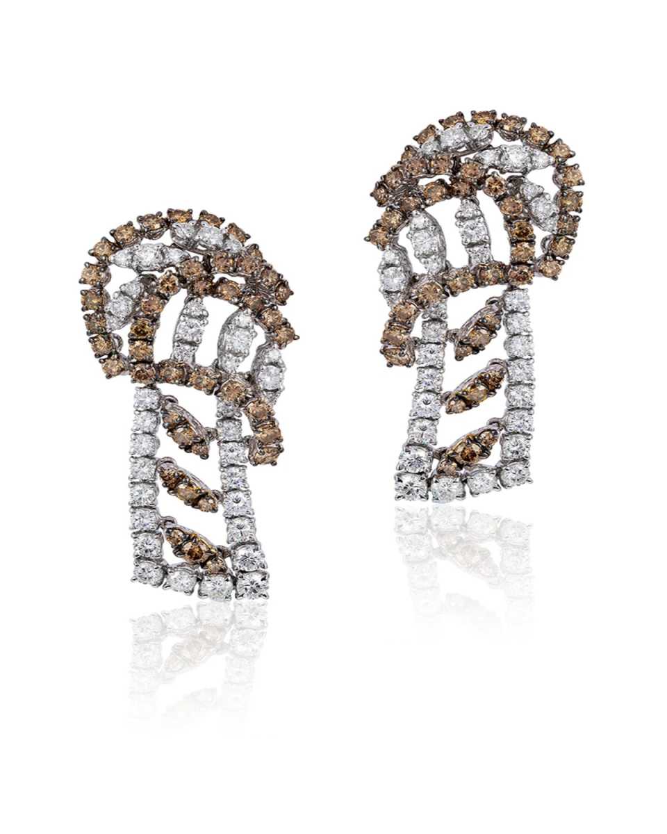 18K White Gold Brown and White Diamond Earrings